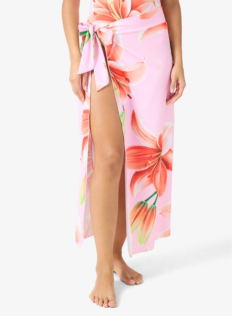 جينجر قطعتان بدلة سباحة بطبعة زهور مع سارونغ تغطية - Image 4